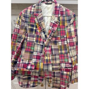 Jos. A. Bank‎ Vintage Patchwork Madras Blazer Mens Multi Color Plaid Sport Coat